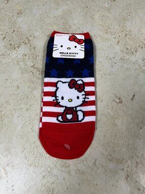 NWT HELLO KITTY RED WHITE BLUE PATRIOTIC STARS STRIPES NO SHOW SOCKS